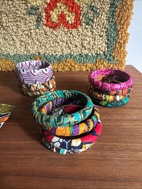 Set of 10 Colorful Kenyan Fabric-Wrapped Bangles